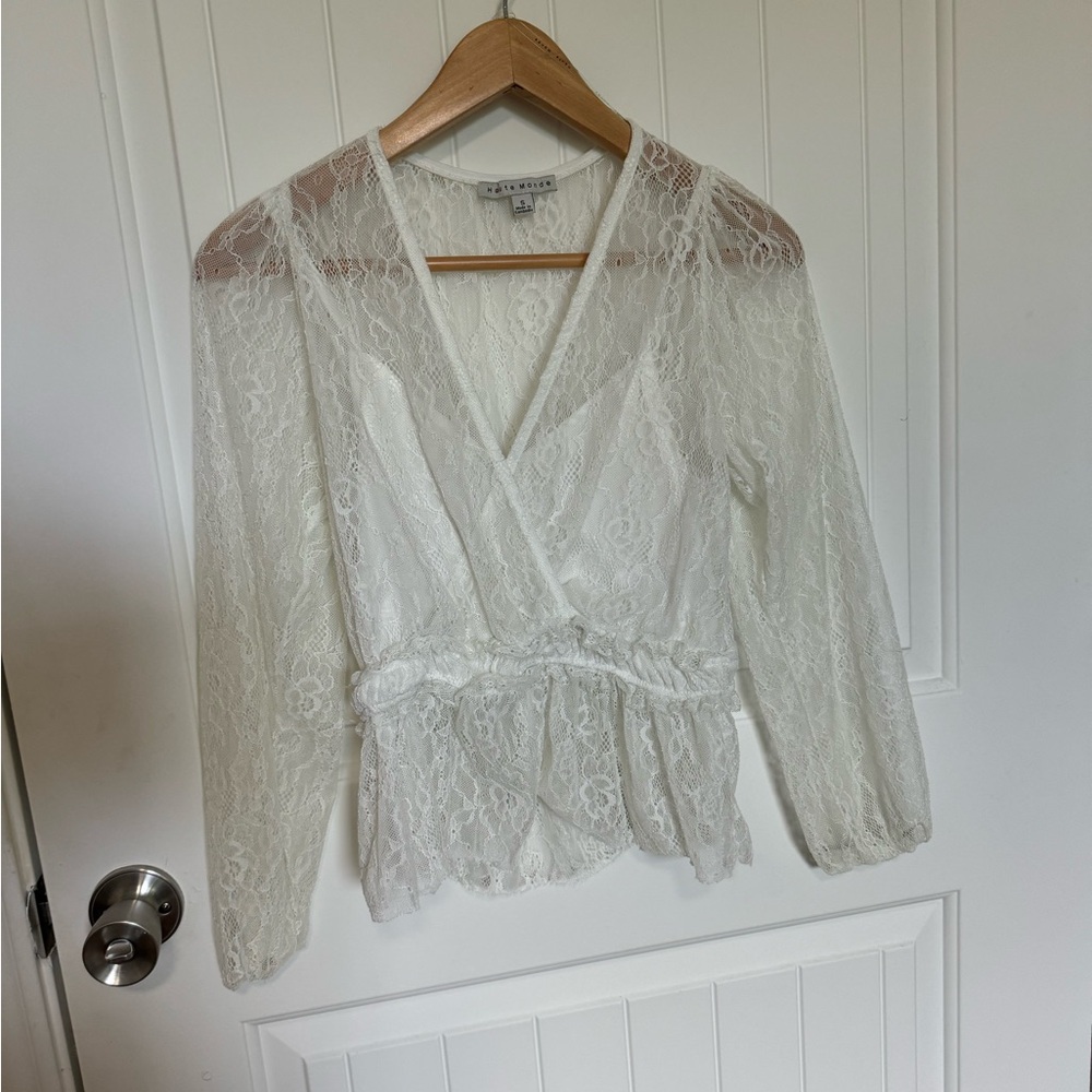Haute monde white lace top size S